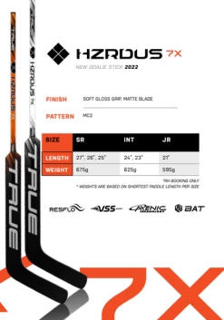 True HZRDUS 7X GOALIE Stick Senior 24" - Black-white